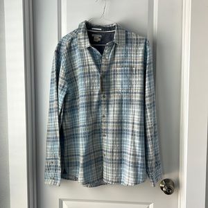 Blue & grey checkered long sleeve bottom down